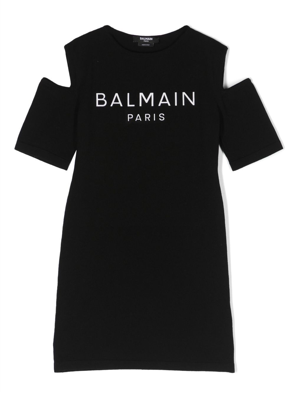Balmain Kids logo印花露肩连衣裙 - 黑色