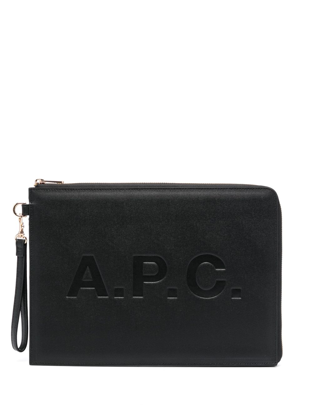 A.P.C. logo凹面压花皮质手拿包 - 黑色