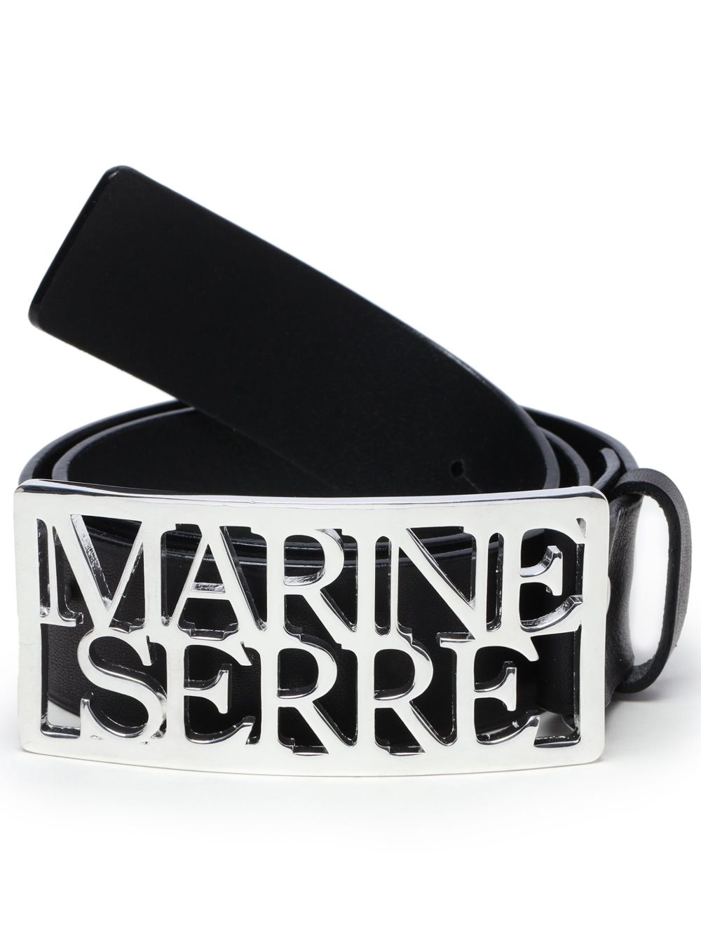 Marine Serre logo扣环皮质腰带 - 黑色