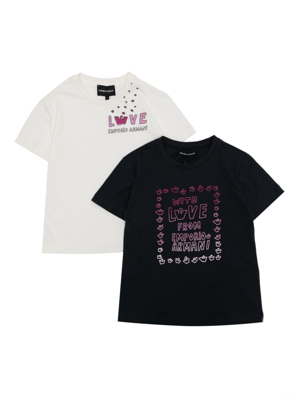 Emporio Armani Kids Love logo棉T恤（两件装） - 白色