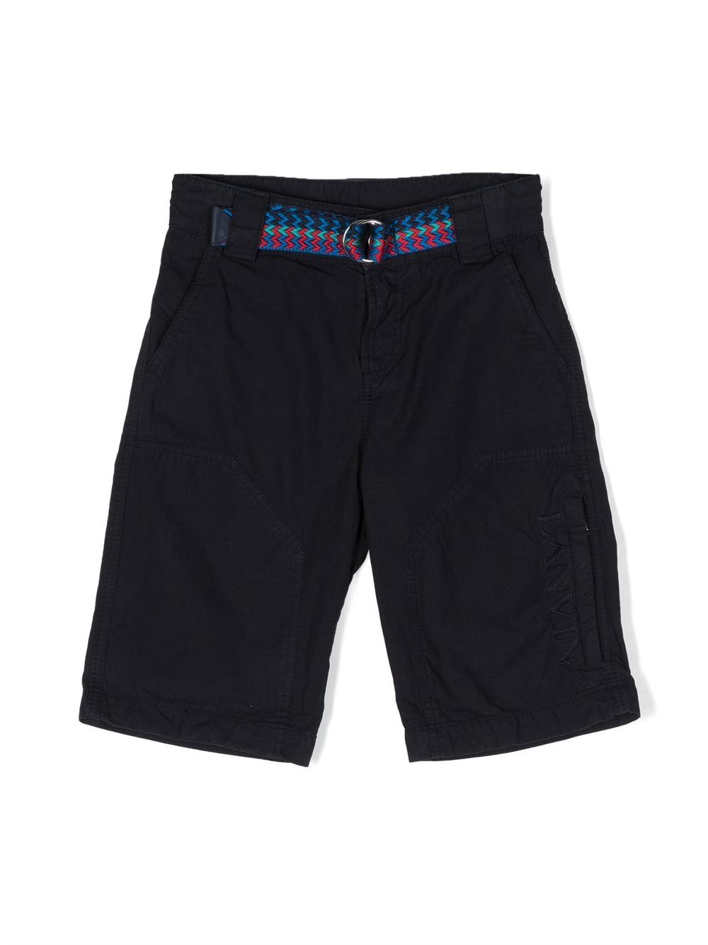 Lanvin Enfant logo刺绣卡其短裤 - 蓝色