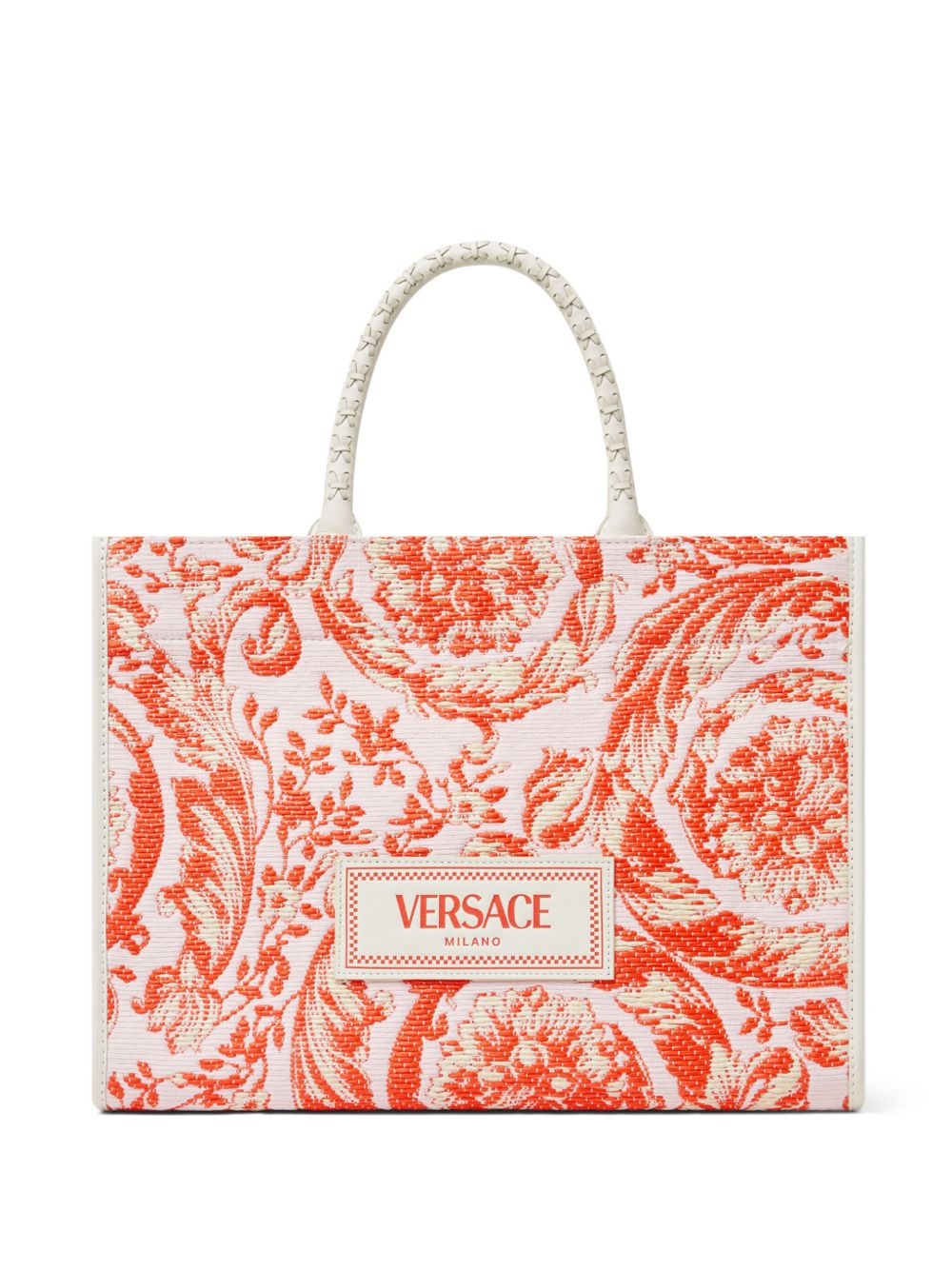 Versace Barocco Athena 中号拉菲草手提包 - 橘色