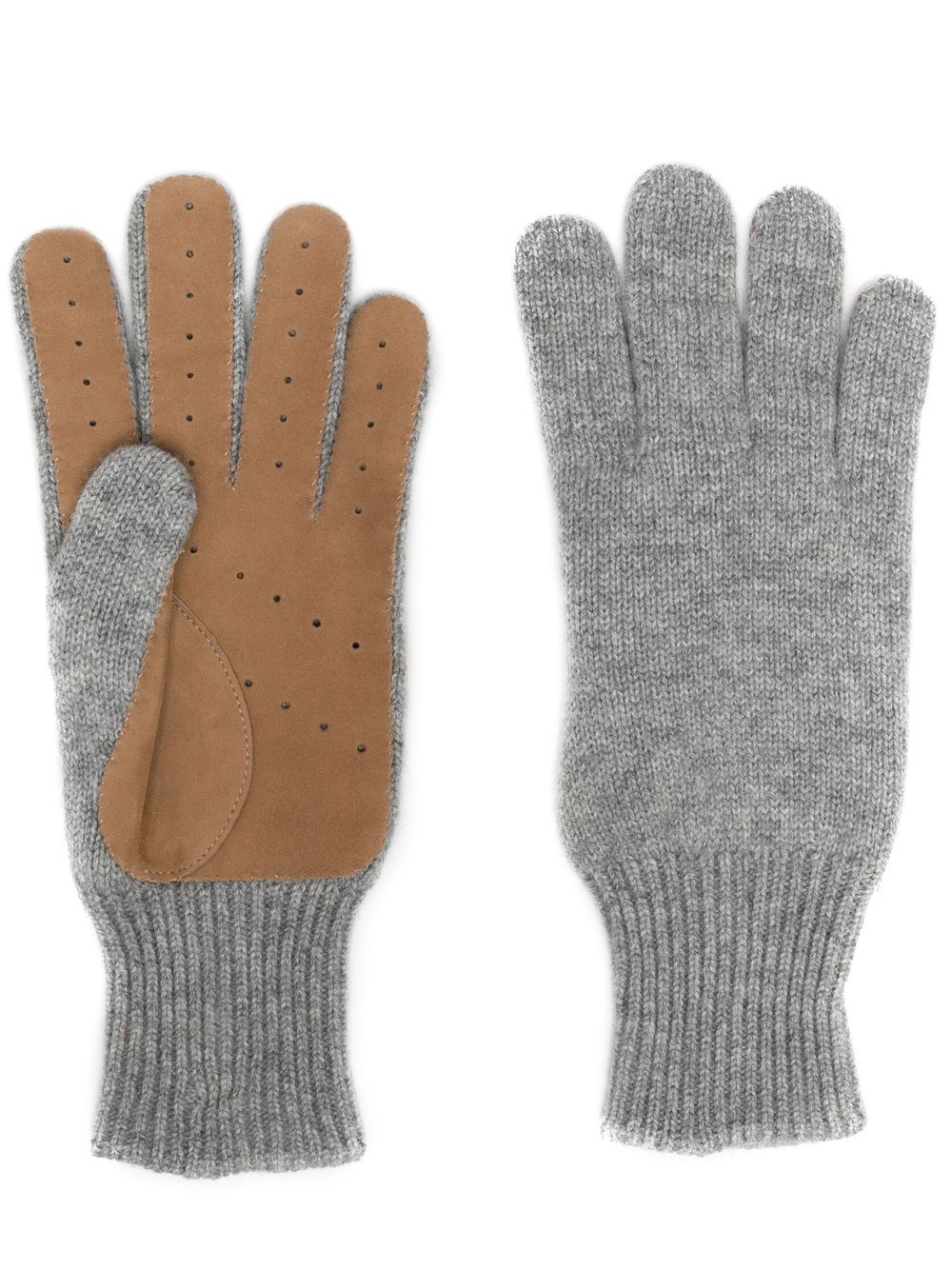 Brunello Cucinelli 皮质边饰羊绒手套 - 灰色