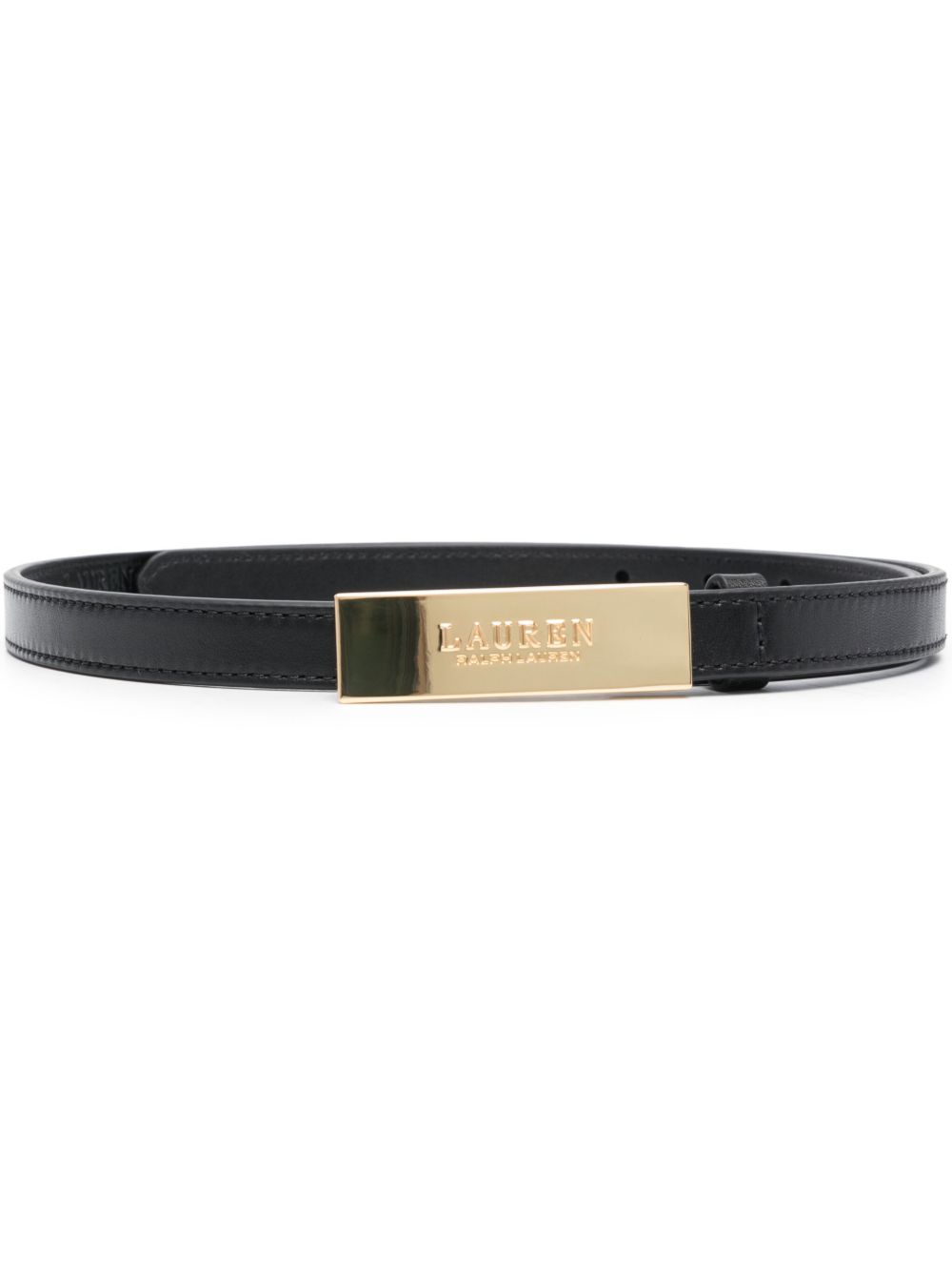 Lauren Ralph Lauren logo标牌小牛皮细腰带 - 黑色