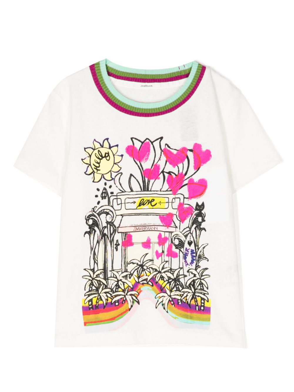 ZIMMERMANN Kids 图案印花圆领T恤 - 白色