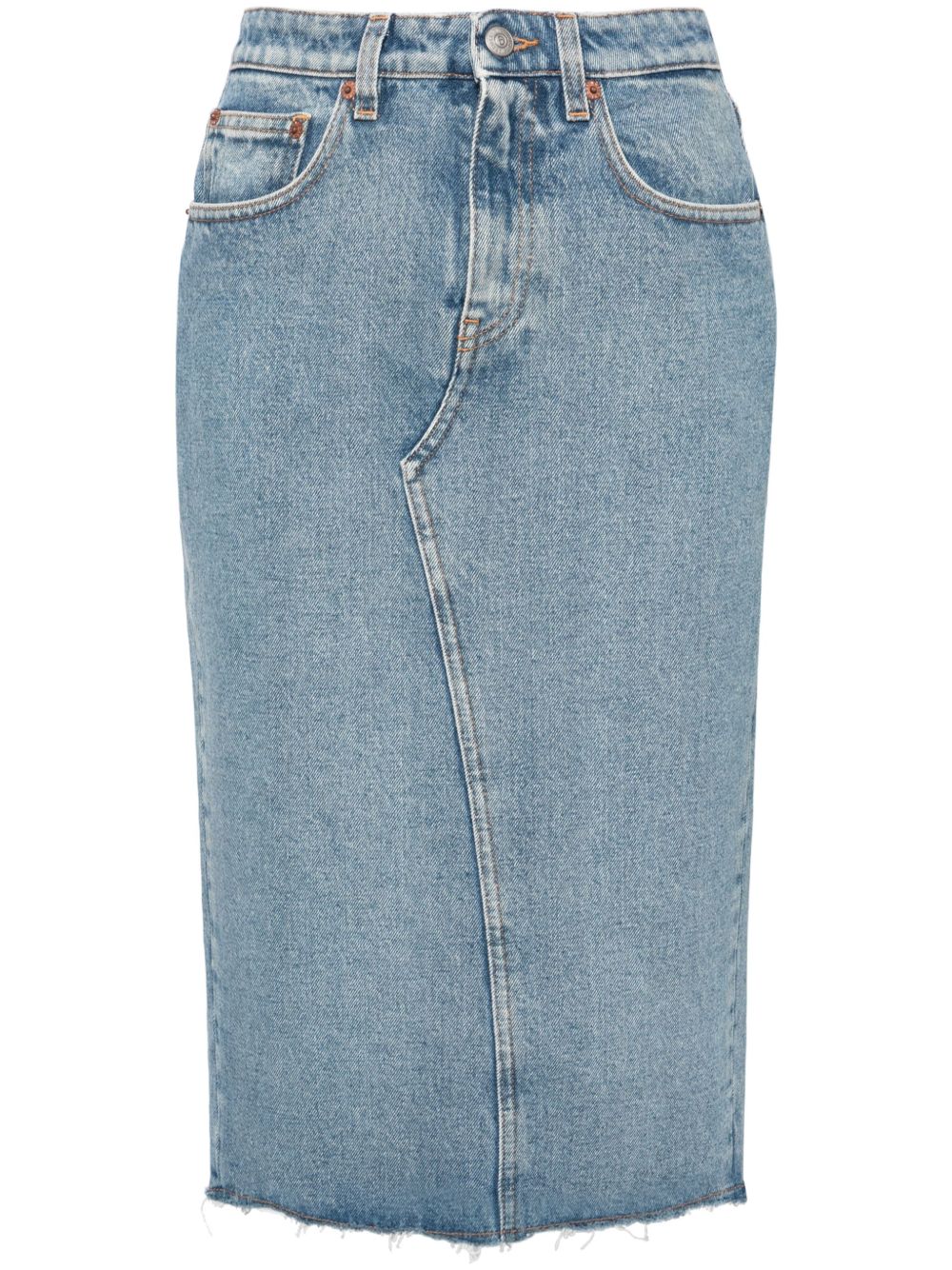 MM6 Maison Margiela 毛边牛仔铅笔半身裙 - 蓝色