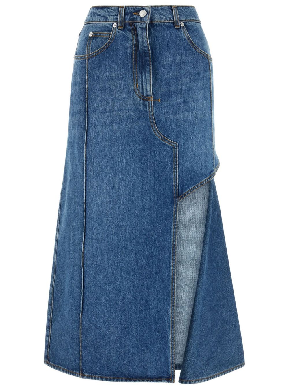 Alexander McQueen Slashed 牛仔中长半身裙 - 蓝色