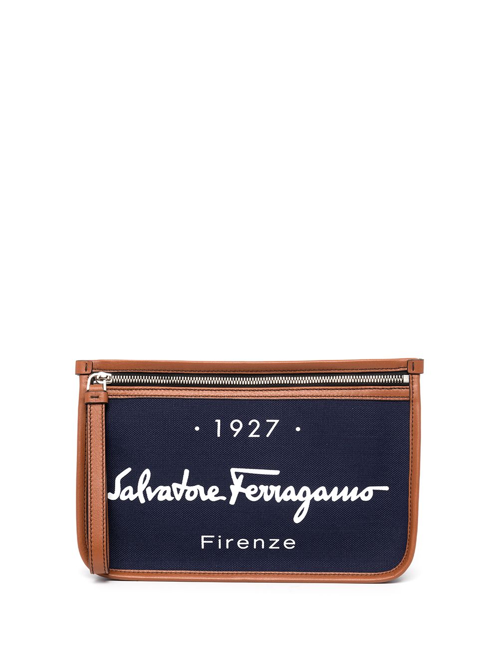 Ferragamo logo印花手拿包 - 蓝色