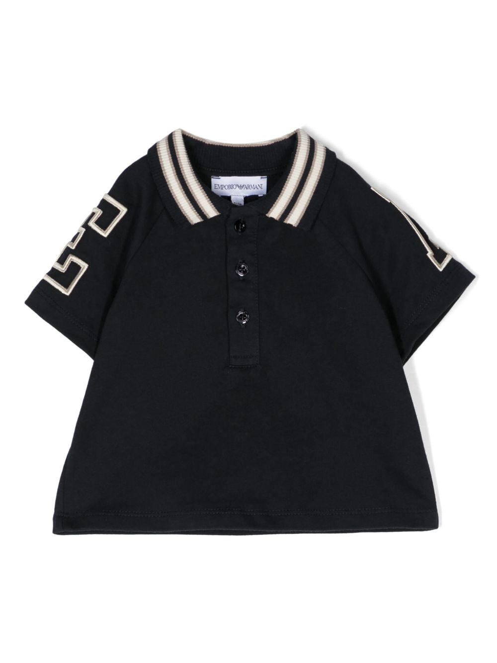Emporio Armani Kids 条纹边棉polo衫 - 蓝色