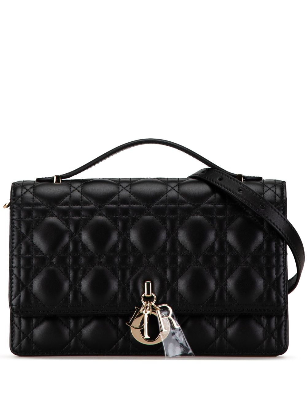 Christian Dior Pre-Owned Lambskin Cannage My Dior Top Handle 斜挎包（2023年典藏款） - 黑色