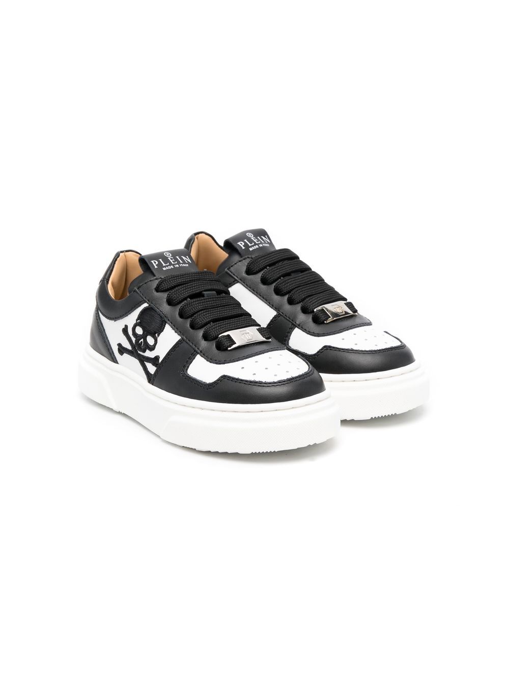 Philipp Plein Junior 骷髅头刺绣低帮板鞋 - 黑色