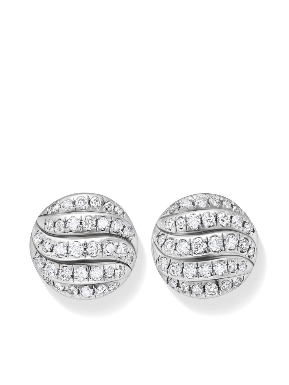 David Yurman Sculpted Cable 纯银钻石耳环 - 银色