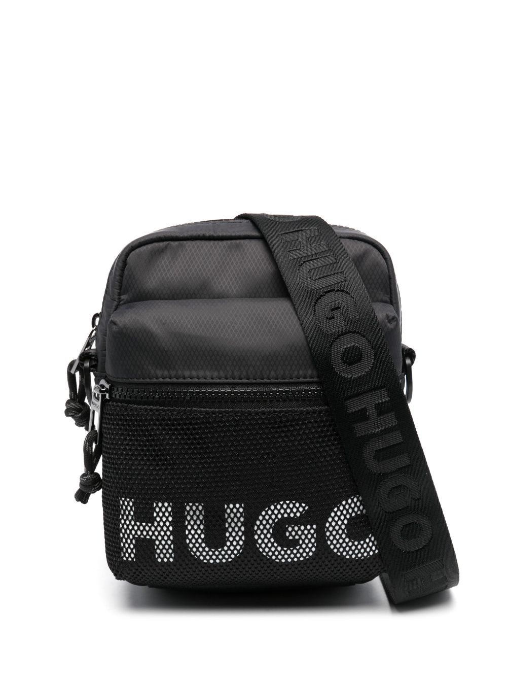 HUGO 对比logo网纱层搭邮差包 - 黑色