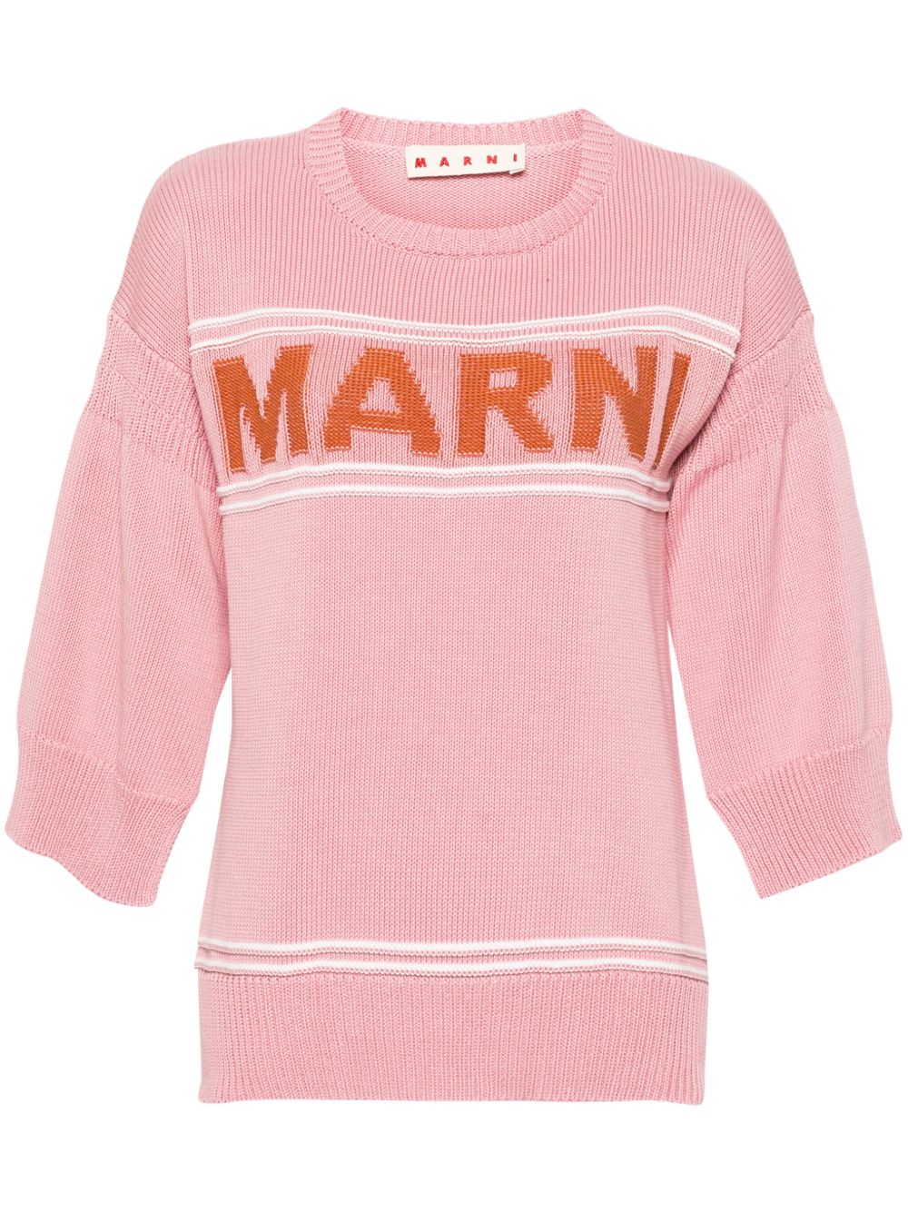 Marni logo嵌花短袖毛衣 - 粉色