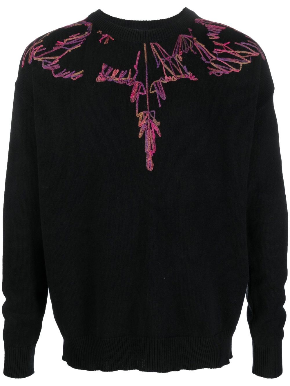 Marcelo Burlon County of Milan 翅膀嵌花针织圆领毛衣 - 黑色