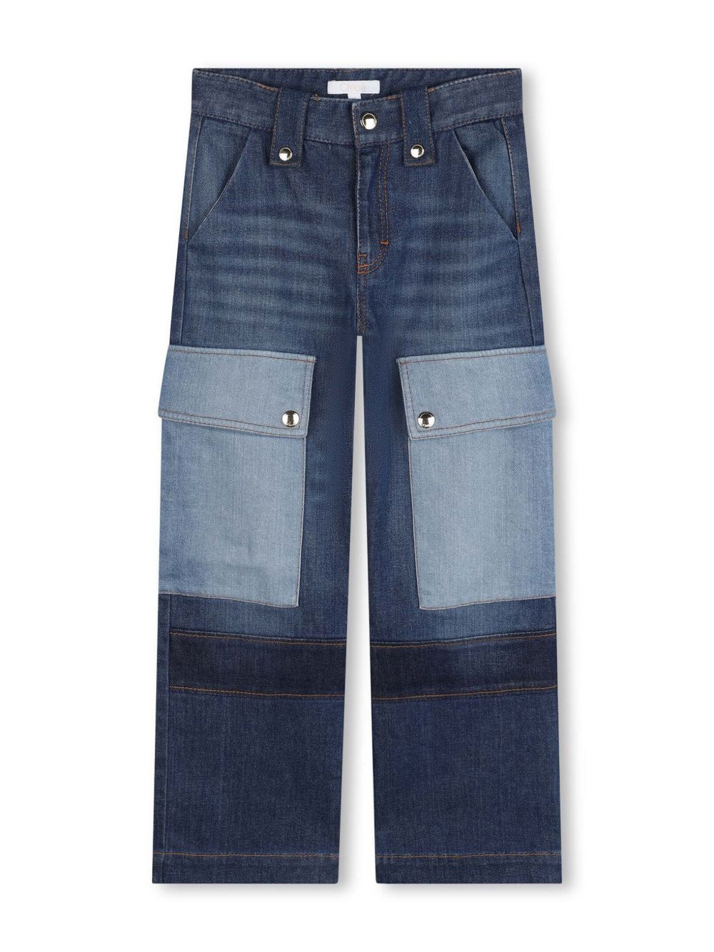 Chloé Kids 拼贴工装牛仔裤 - 蓝色