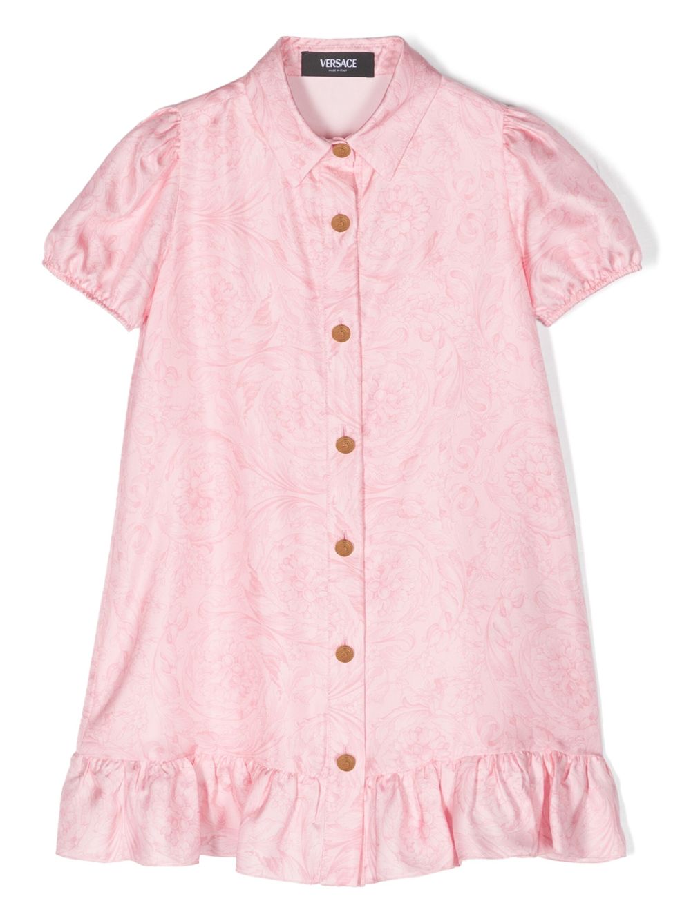 Versace Kids Barocco 印花真丝衬衫裙 - 粉色