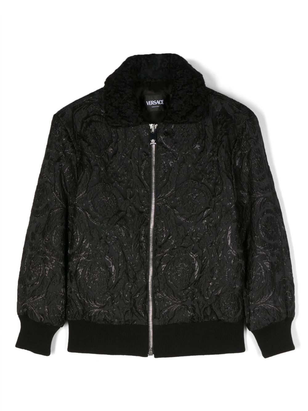 Versace Kids 纹理设计飞行员夹克 - 黑色