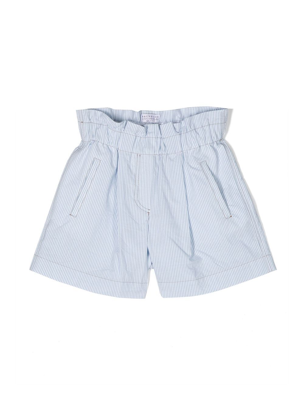 Brunello Cucinelli Kids 条纹棉短裤 - 蓝色