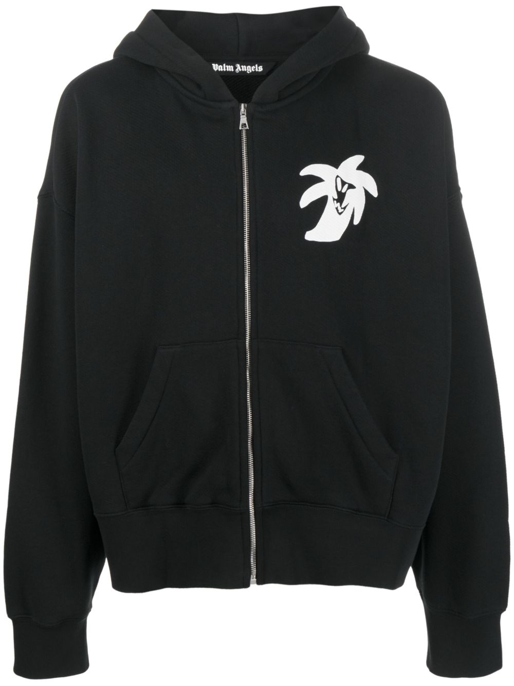 Palm Angels logo印花拉链连帽衫 - 黑色