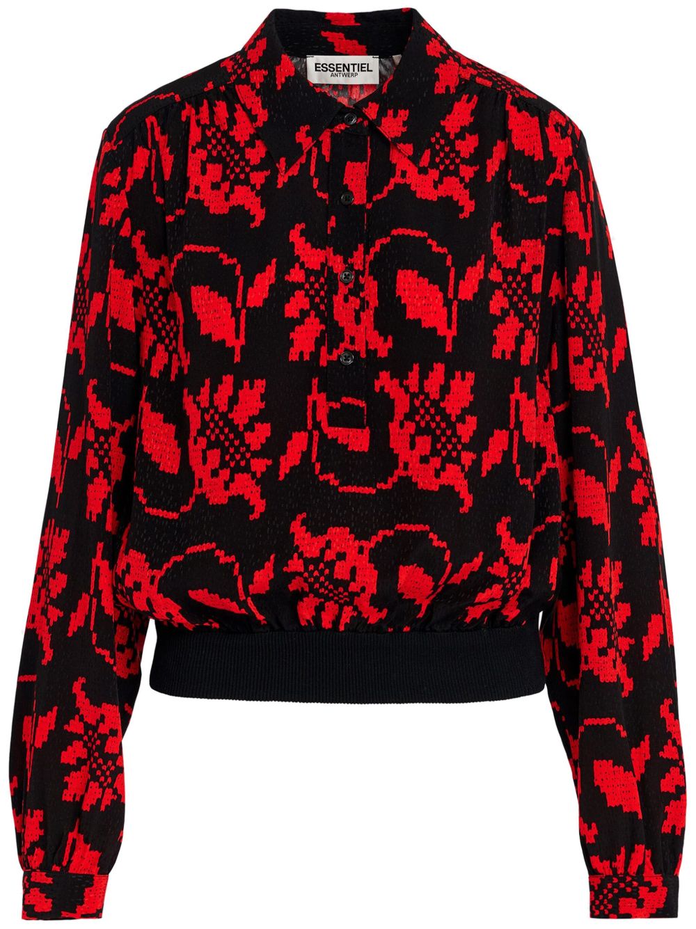 Essentiel Antwerp 花卉印花polo领上衣 - 黑色