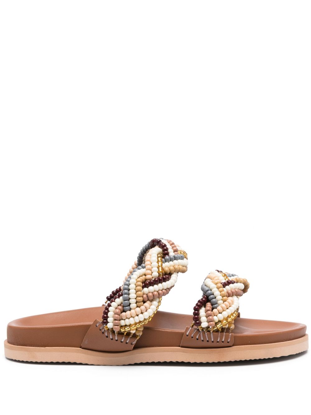 DE SIENA SHOES 串珠缀饰皮质拖鞋 - 褐色