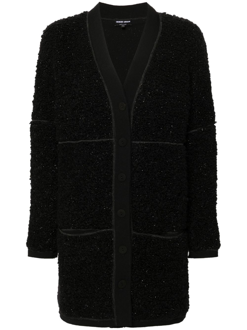 Giorgio Armani 仿羔皮呢长款开襟外套 - 黑色