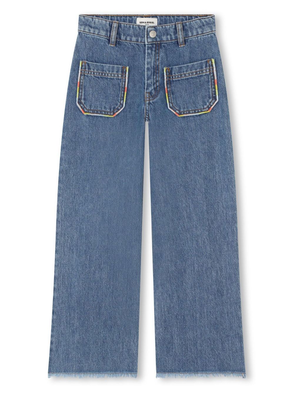 SONIA RYKIEL ENFANT 刺绣直筒牛仔裤 - 蓝色