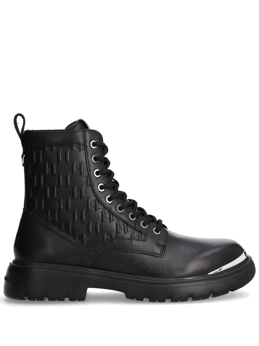 Karl Lagerfeld 经典logo皮质短靴 - 黑色