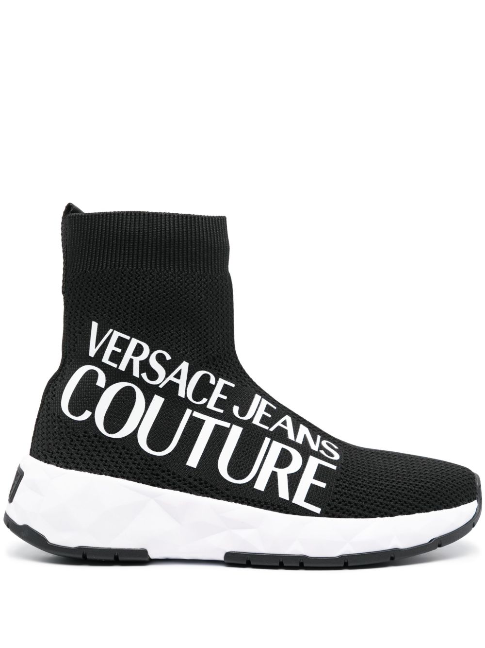 Versace Jeans Couture logo印花袜式运动鞋 - 黑色