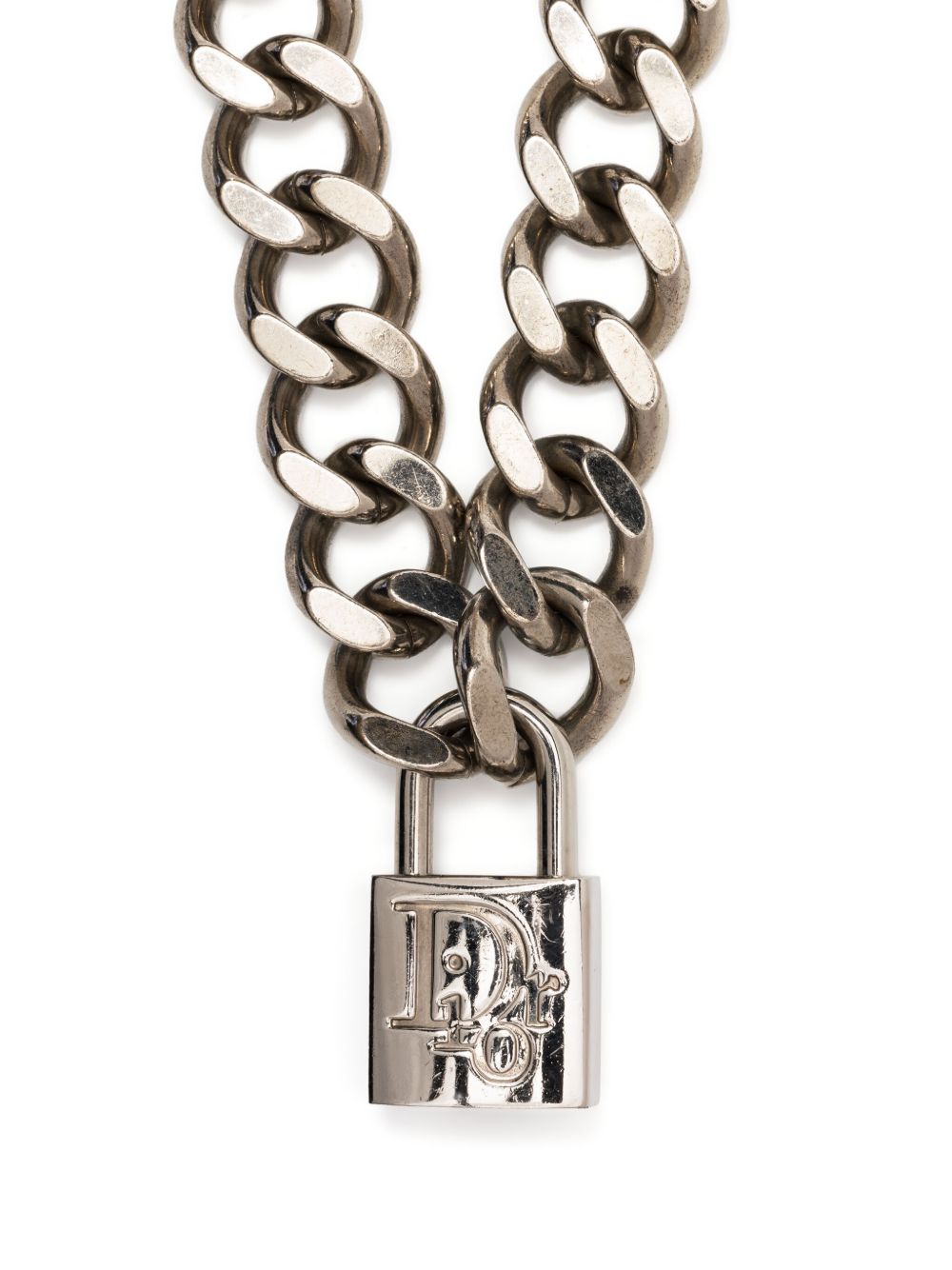 Christian Dior Pre-Owned logo压纹挂锁搭链项链（典藏款） - 银色