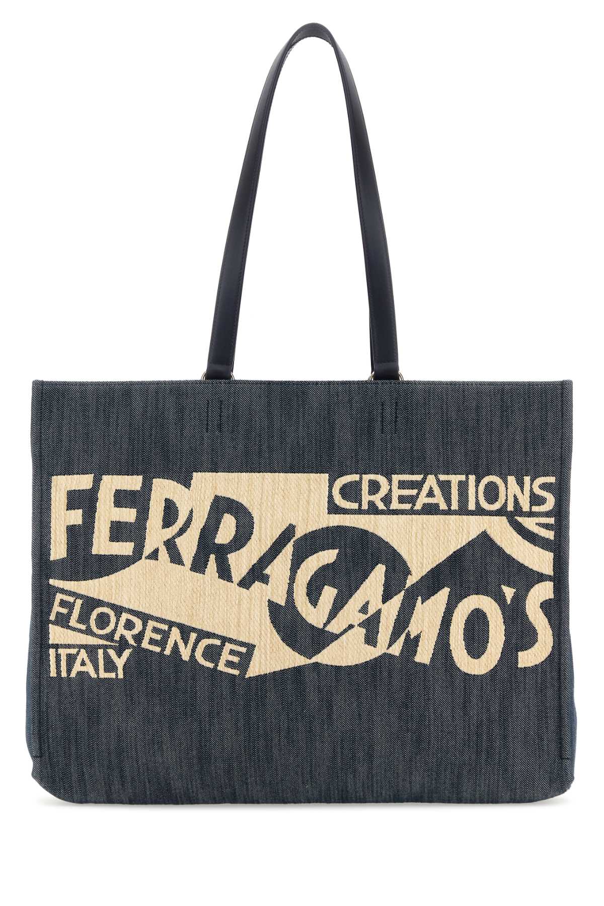 Ferragamo 蓝色牛仔布大号 TT标志购物袋