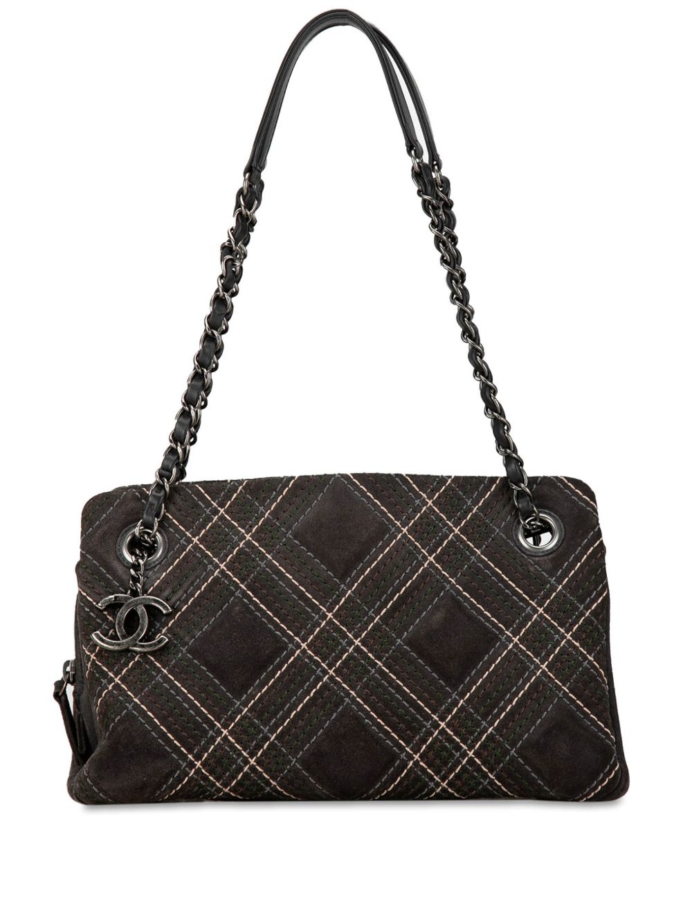 CHANEL Pre-Owned Paris-Edinburgh Saltire 绒面皮单肩包（2013-2014年典藏款） - 灰色