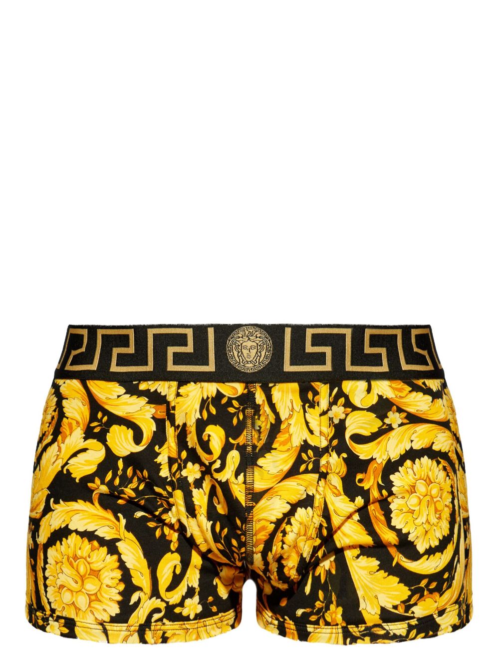 Versace Barocco 印花希腊回纹图案边四角裤 - 黄色