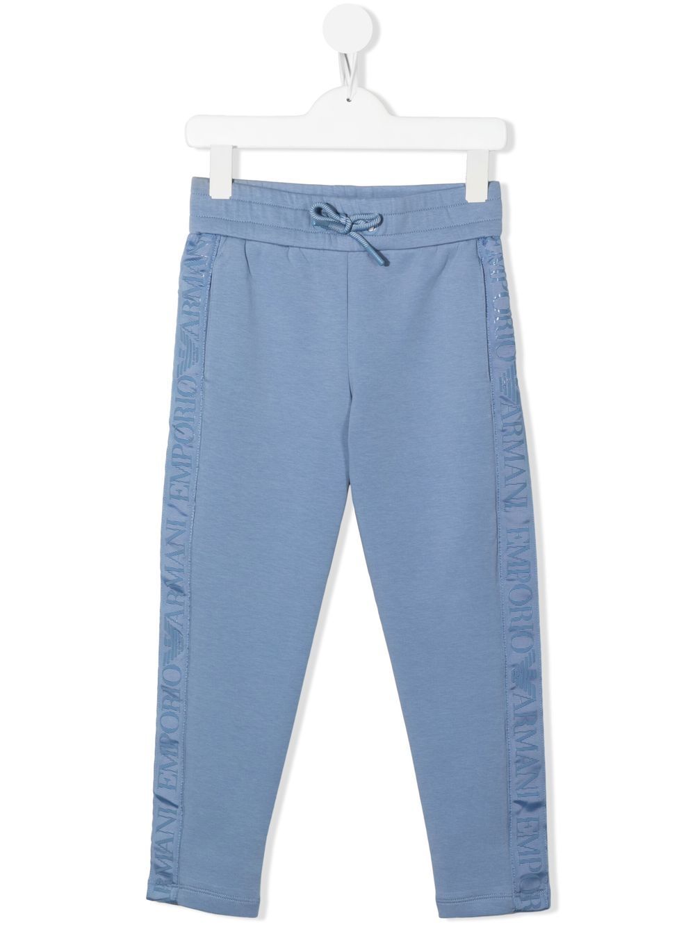 Emporio Armani Kids logo饰带细节棉运动裤 - 蓝色