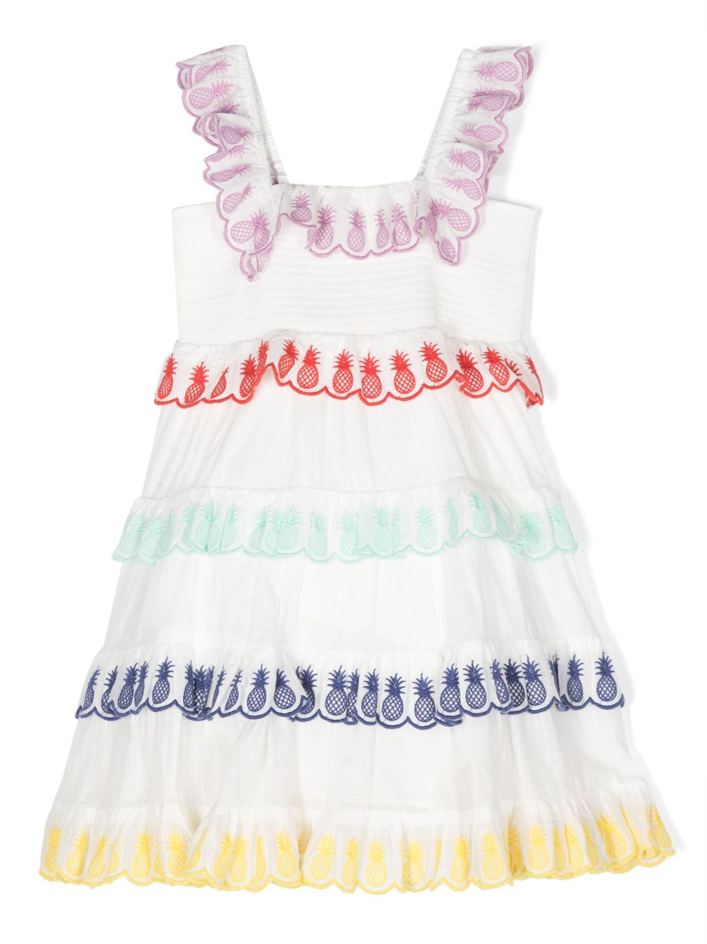 ZIMMERMANN Kids Raie 抽褶拼接分层式连衣裙 - 白色