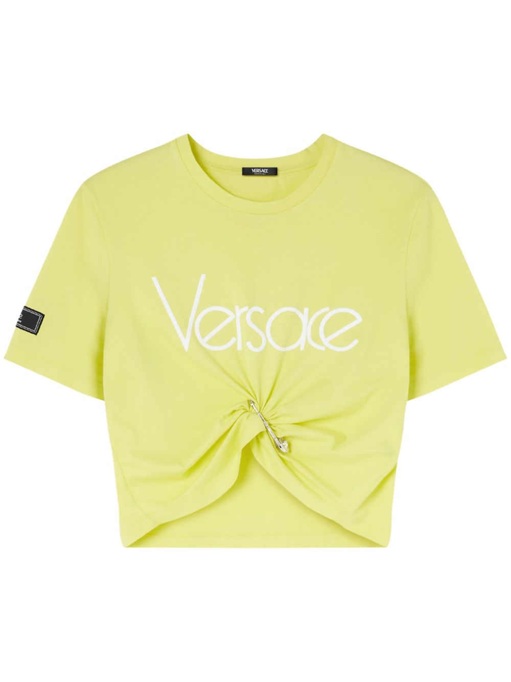 Versace logo印花短款棉T恤 - 黄色