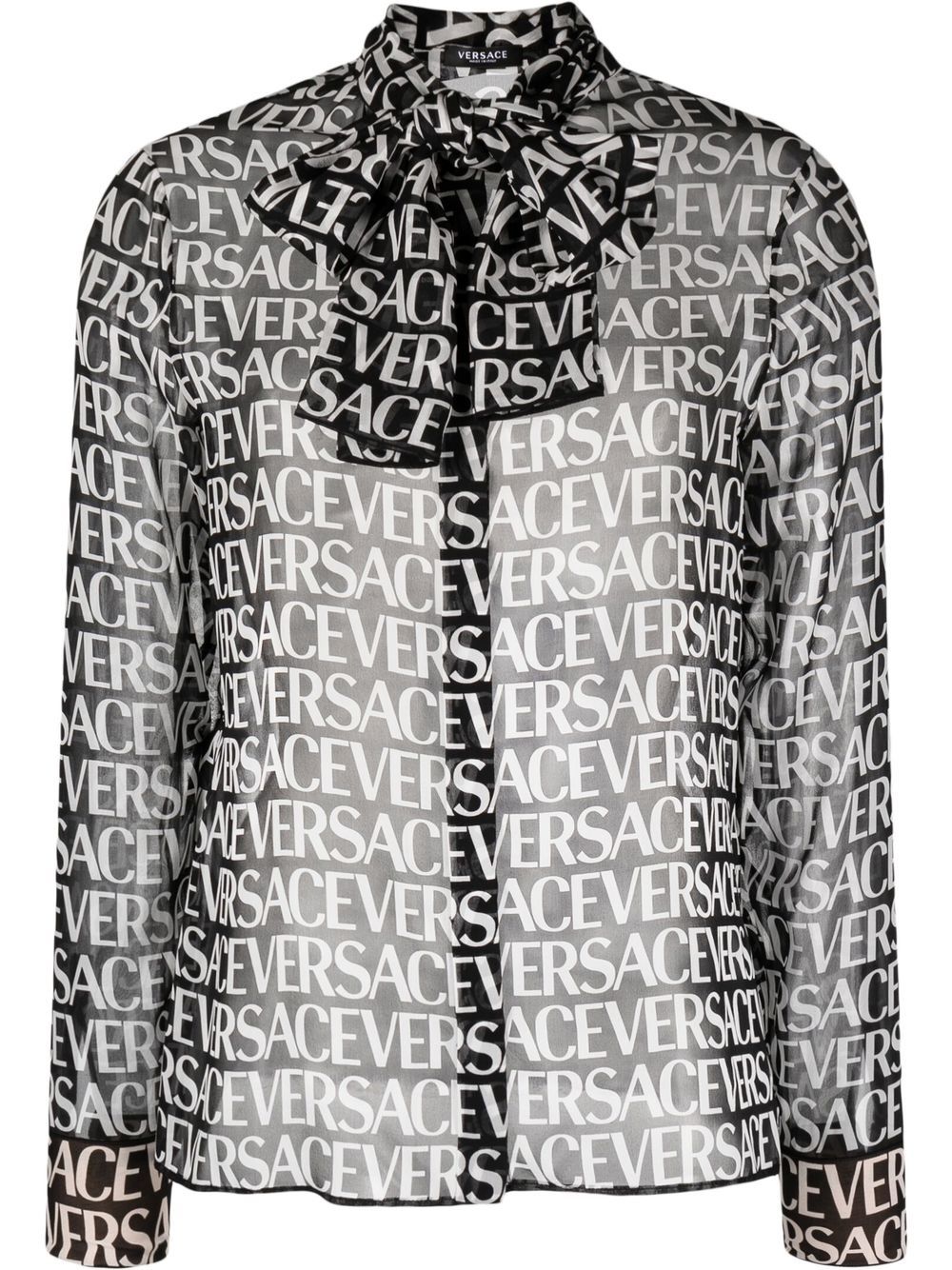 Versace logo印花蝴蝶结领罩衫 - 黑色