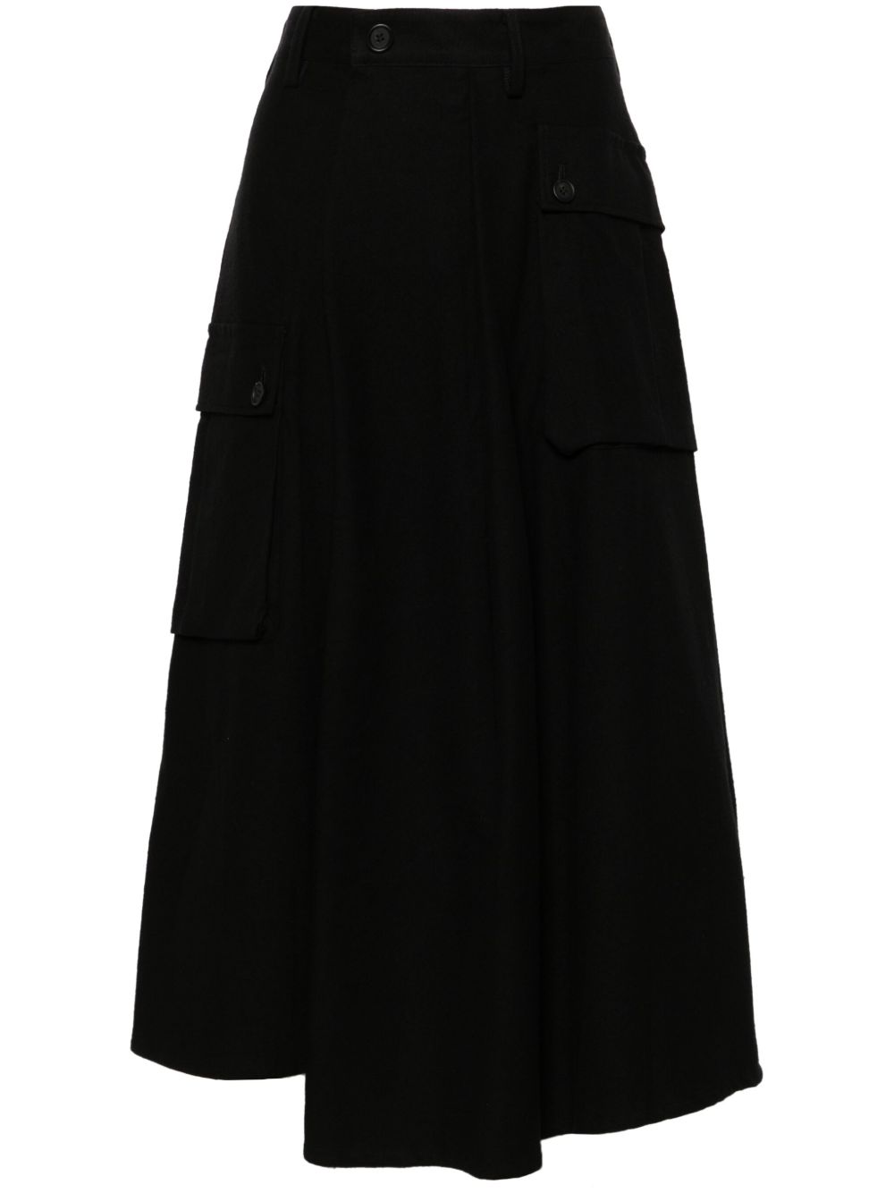 Yohji Yamamoto 褶饰中长半身裙 - 黑色