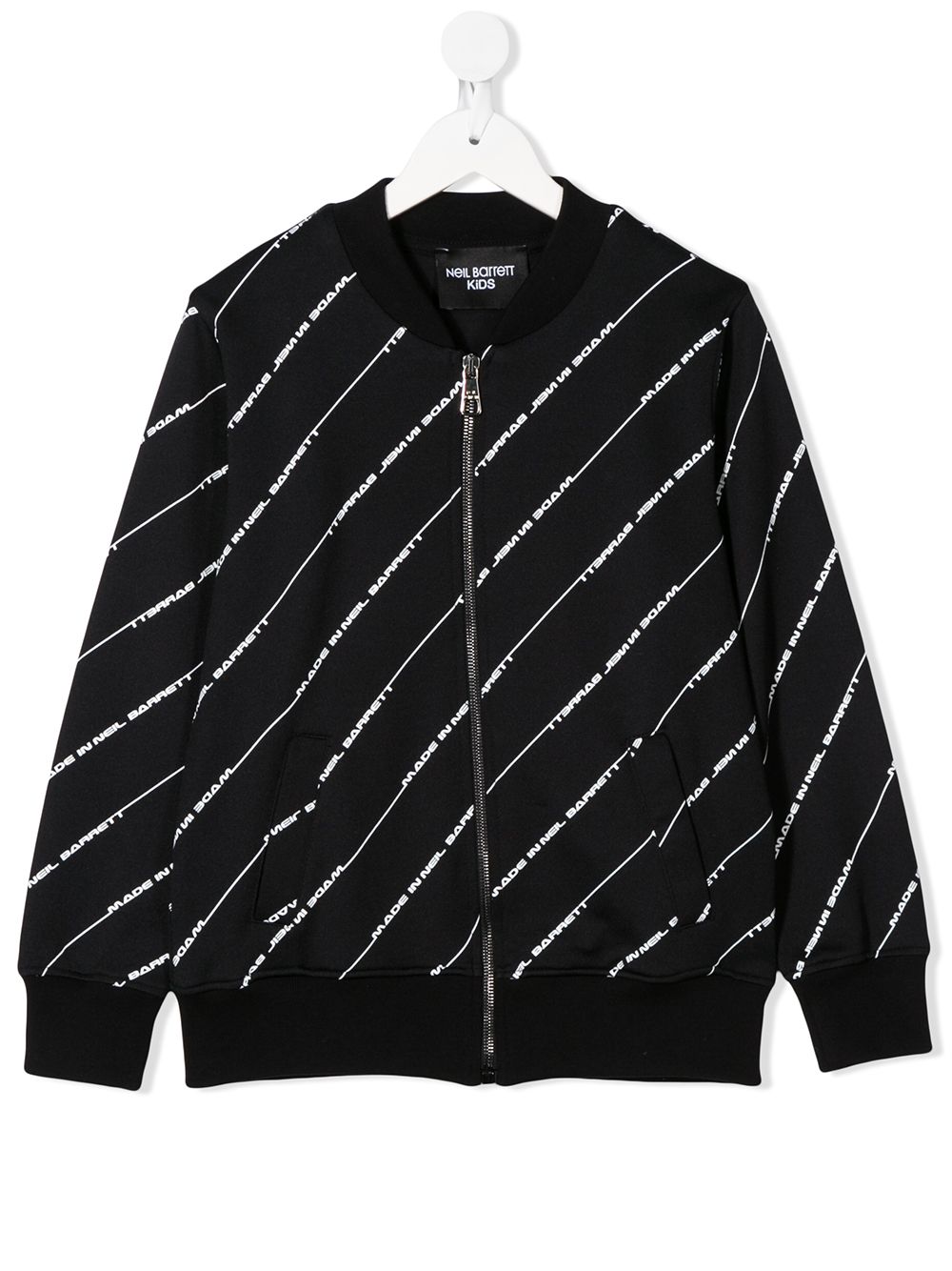 Neil Barrett Kids logo斜条纹飞行员夹克 - 黑色