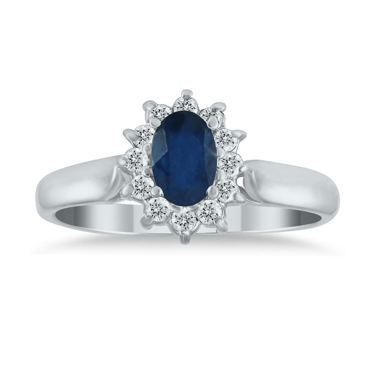 6x4MM Sapphire and Diamond Flower Ring in 10K White Gold