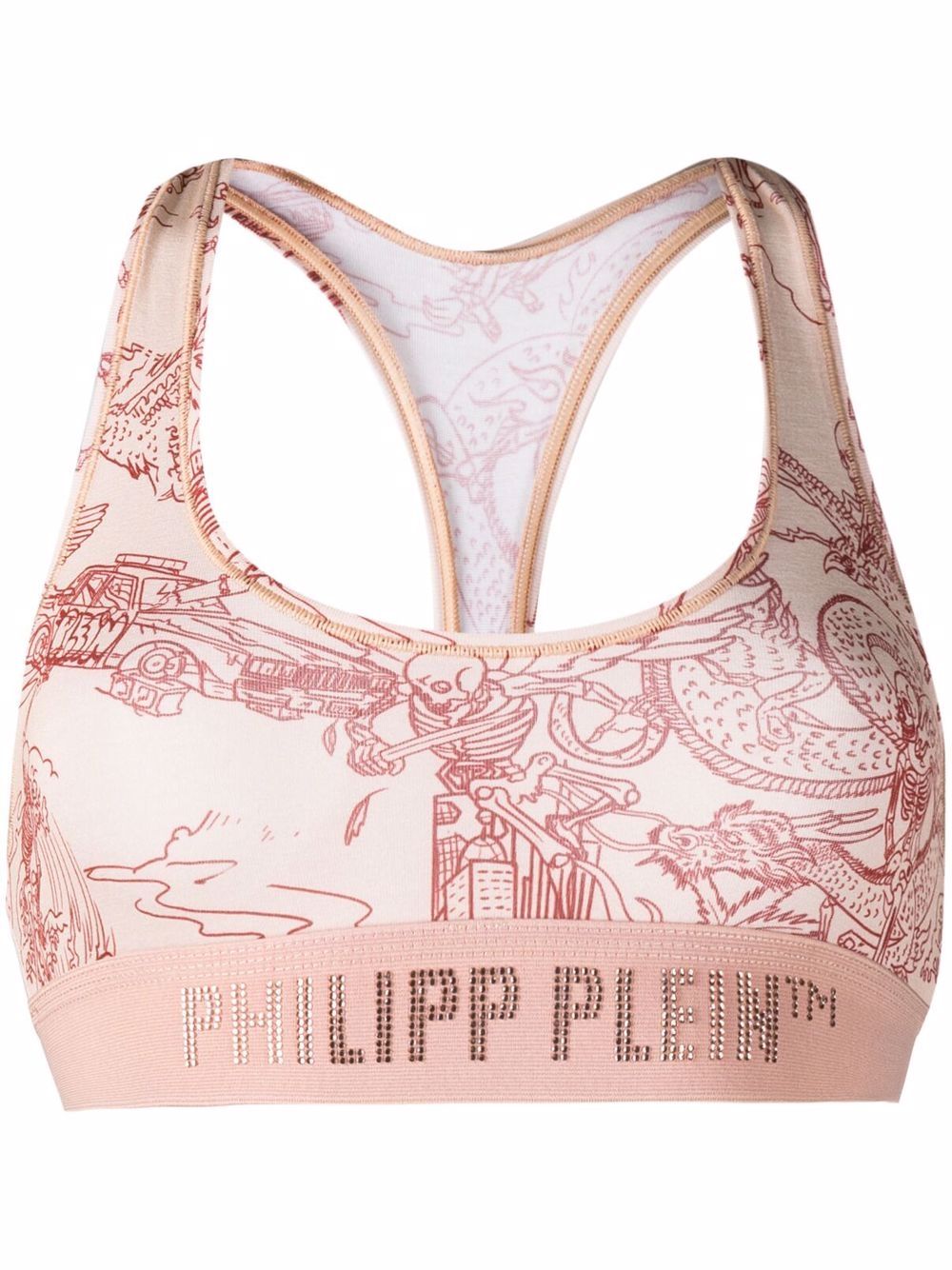 Philipp Plein logo饰带骷髅印花文胸 - 橘色