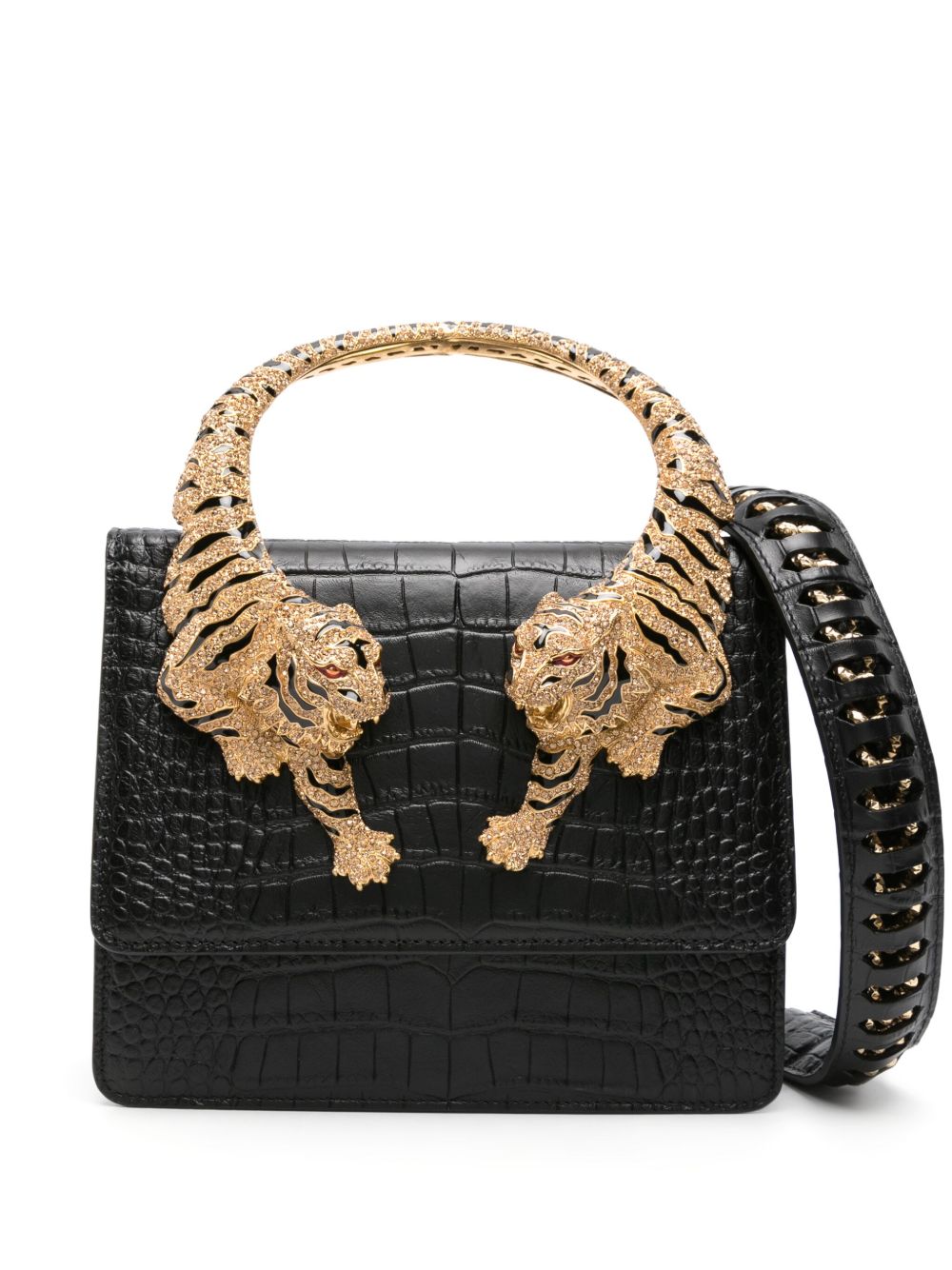 Roberto Cavalli Roar 皮质大号托特包 - 黑色