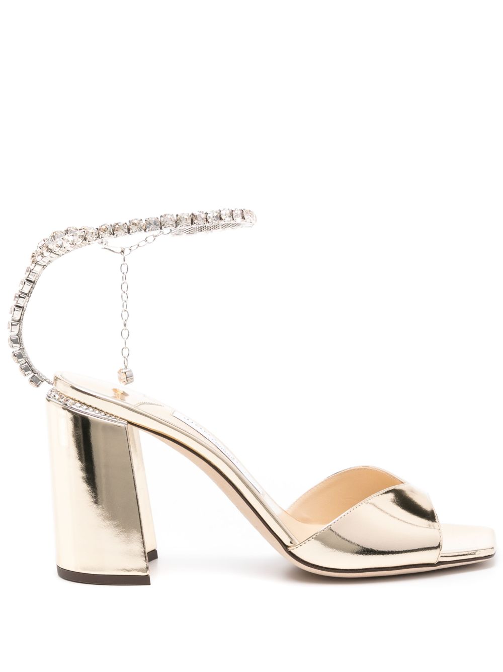 Jimmy Choo Saeda 金属感皮质高跟凉鞋 - 金色