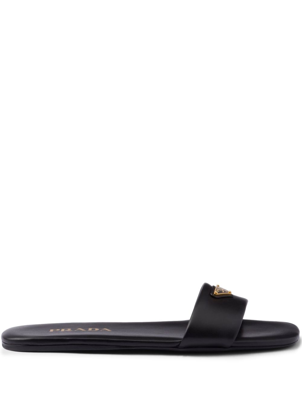 Prada 三角形logo皮质拖鞋 - 黑色