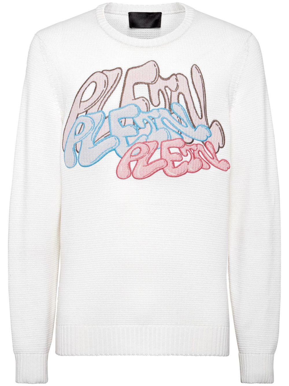 Philipp Plein logo贴花羊毛毛衣 - 白色