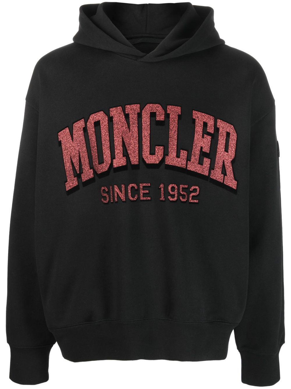 Moncler 亮片金葱logo印花连帽衫 - 黑色