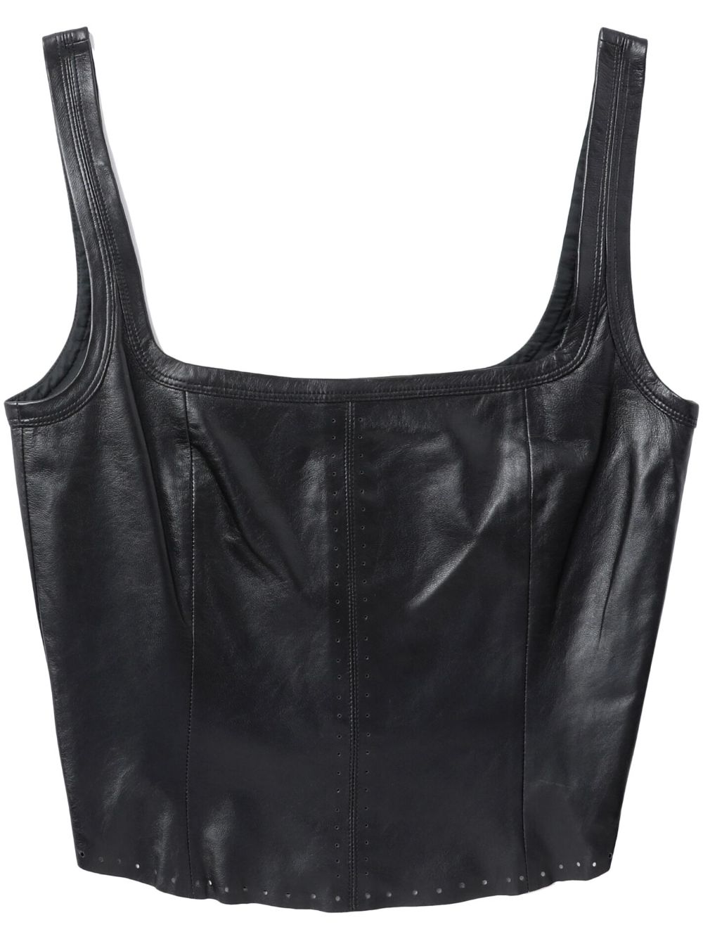 Helmut Lang 皮质无袖紧身胸衣式上衣 - 黑色