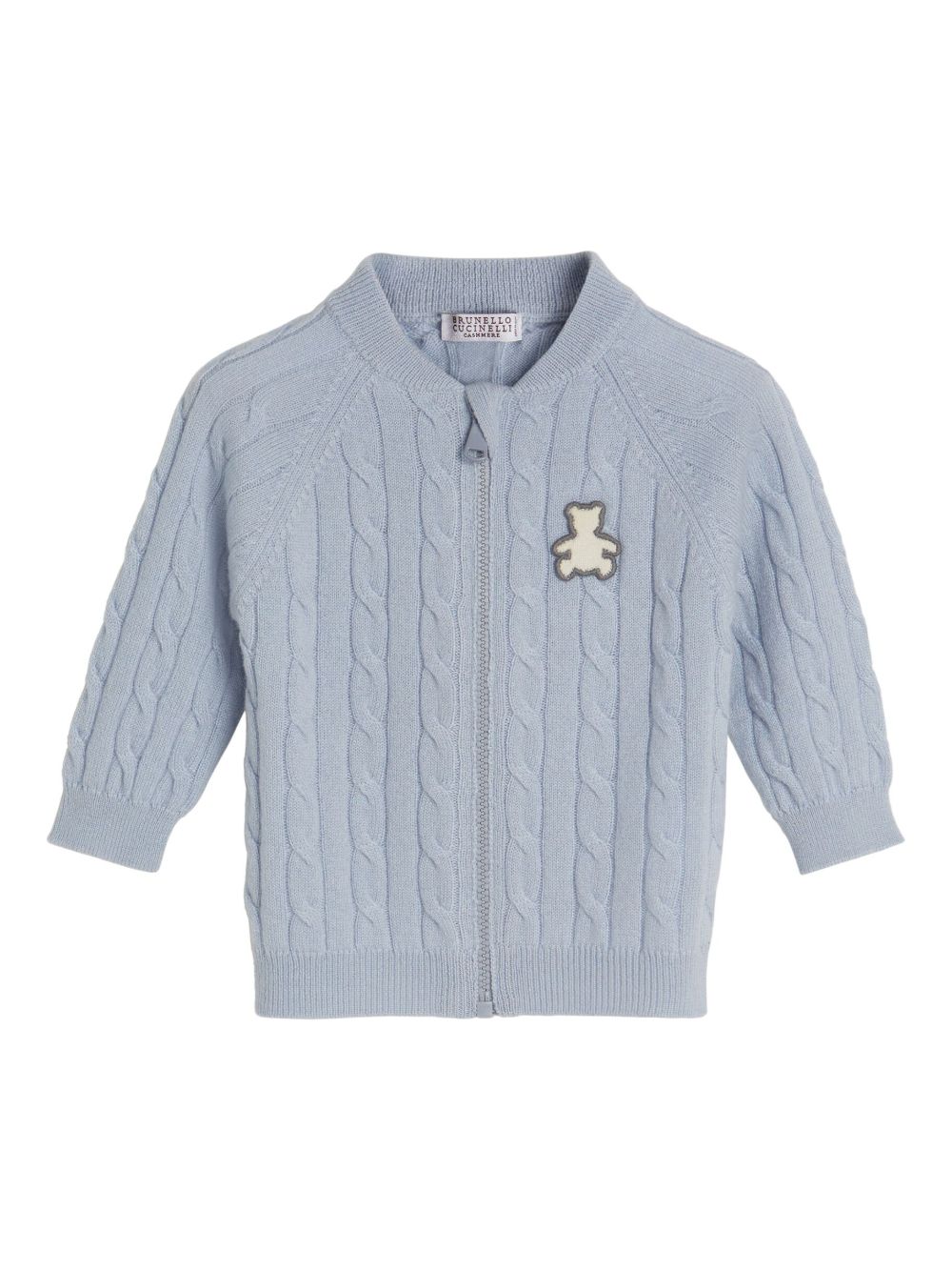 Brunello Cucinelli Kids 泰迪熊贴花羊绒开衫 - 蓝色