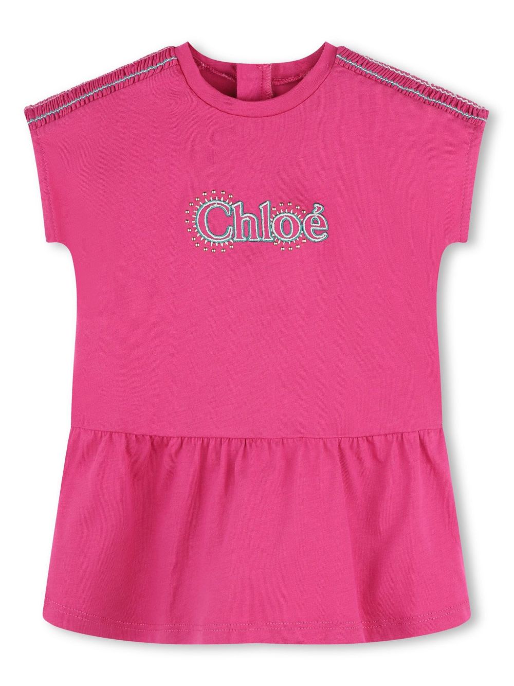 Chloé Kids logo刺绣棉连衣裙 - 粉色